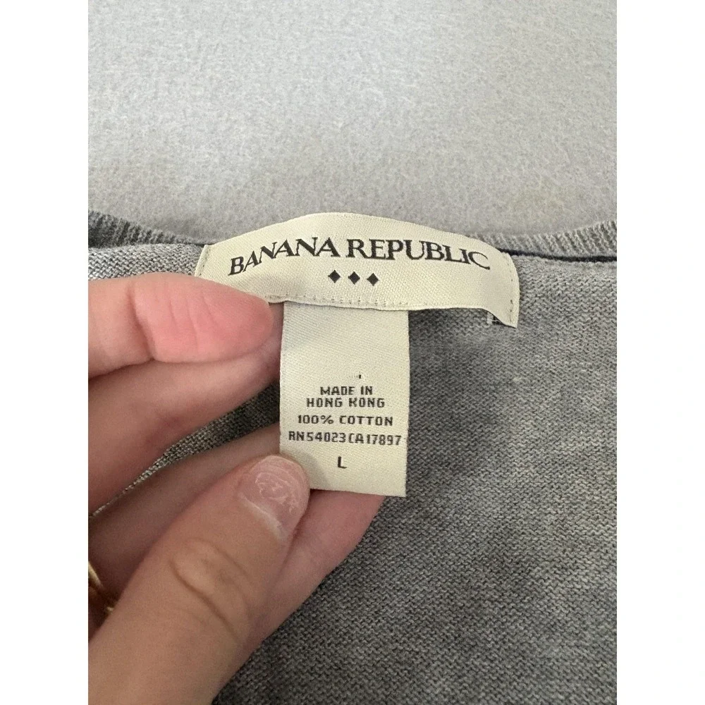 Banana Republic Sweater Vest Mens Large Gray V Neck 100% Cotton Pullover Classic
